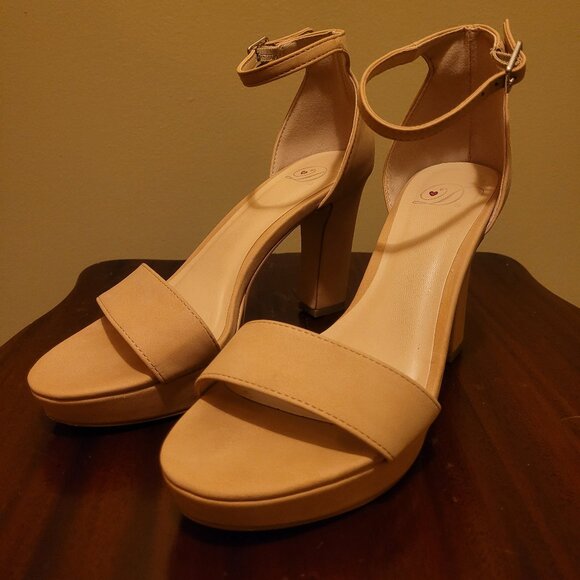 Tan 4" Block Heel Sandals - Picture 1 of 7